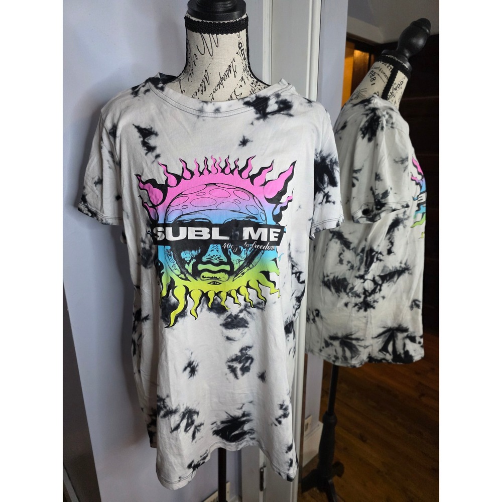 Sublime Sun Logo Tie Dye Graphic T-Shirt Neon Rainbow White Black